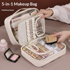 Trousse de Maquillage Compartimentée en PU 5-en-1 Multifonctionnelle