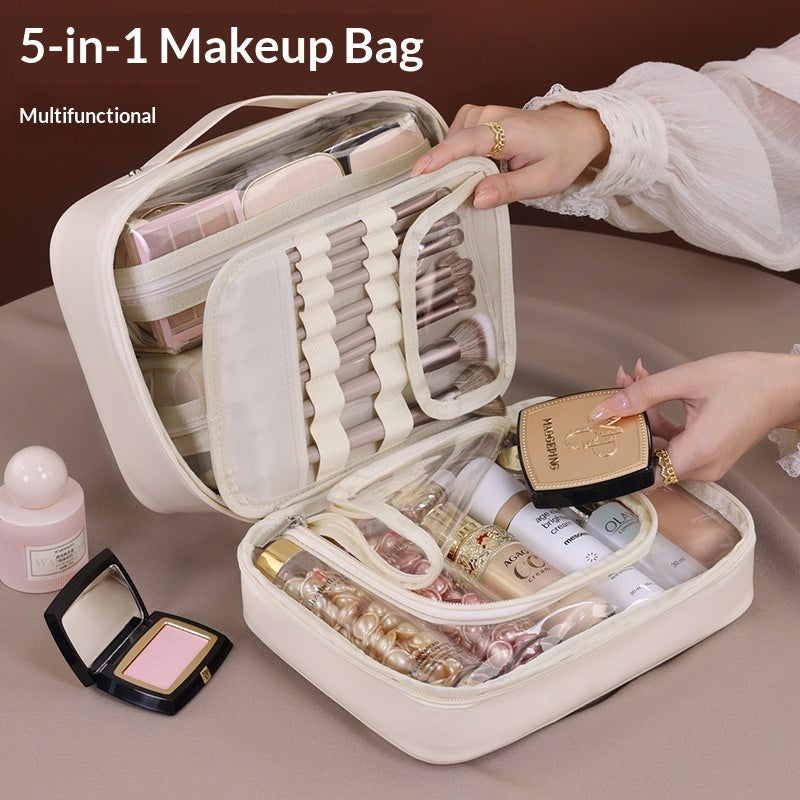 Trousse de Maquillage Compartimentée en PU 5-en-1 Multifonctionnelle