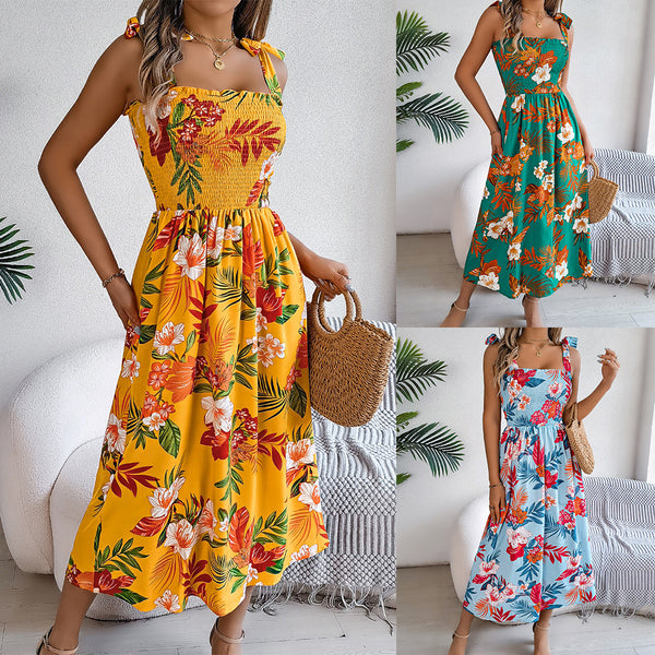 Robe longue à bretelles et corset imprimé fleuri, style bohème, pour vacances et plage, vêtements d'été pour femmes