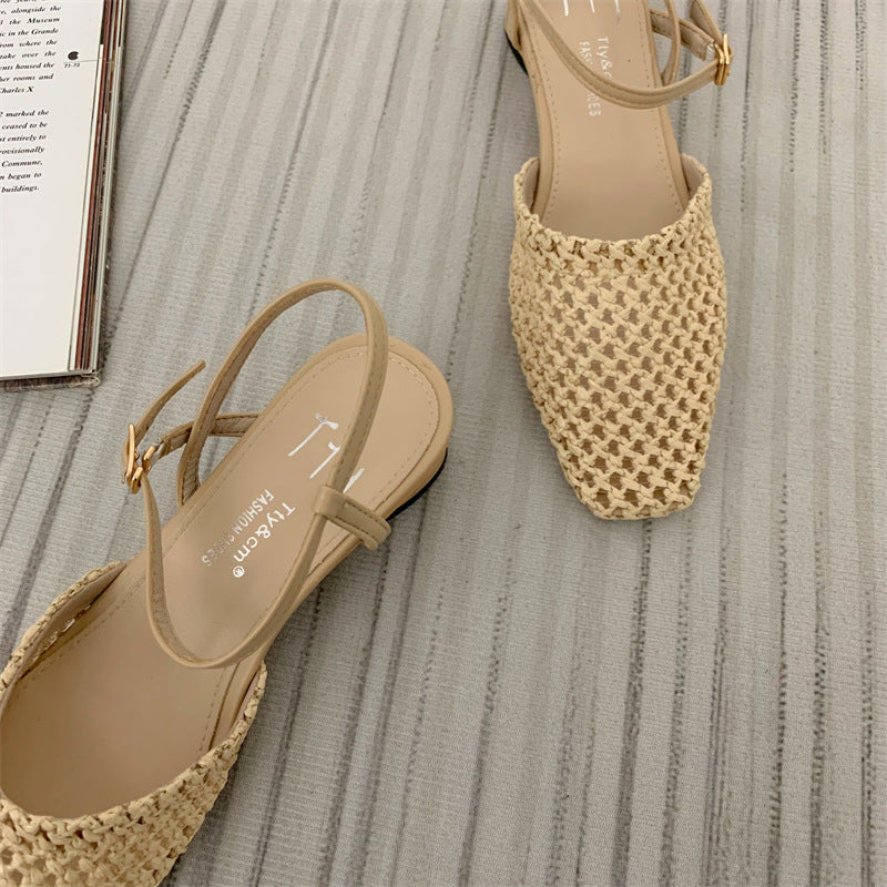 Sandales femme ajourées à bout fermé tissé vintage