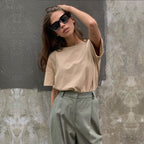 T-shirt basique en maille unie pour femme, en coton décontracté