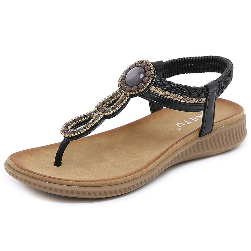 Tongs Bohème Femme Tressées Chaussures de Plage Claquettes