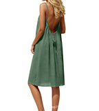Robe moulante d'été sans manches de couleur unie avec bretelles fines et dos nu pour femme - Tenue décontractée de soirée pour le quotidien et les vacances