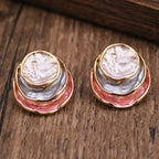 Boucles d'oreilles rondes peintes tricolores à la mode, élégantes et polyvalentes, boucles d'oreilles géométriques pour femmes