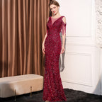 Robe longue sirène cintrée à sequins