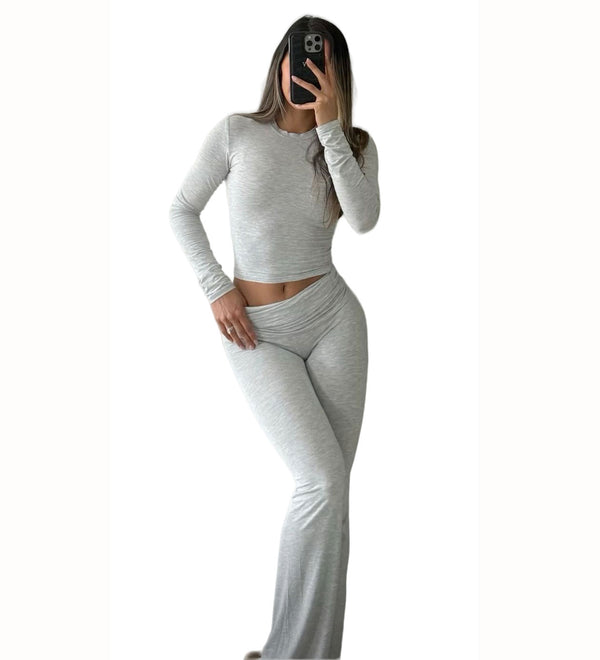 Ensemble deux pièces sport et loisirs, pantalon évasé taille haute pliable à manches longues, survêtement, streetwear