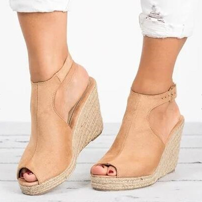 Sandales compensées femme peep toe spartiates à plateforme talons hauts Main Image