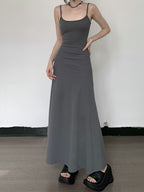 Robe gainante taille haute à bretelles, couleur unie, décontractée, coupe trapèze, longueur genou pour femmes