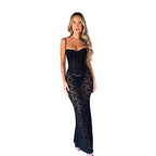 Robe taille cintrée à bretelles en dentelle pour femme
