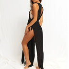 Robe chemisier de bikini à pampilles sans manches et à col rond de couleur unie évidée pour femme