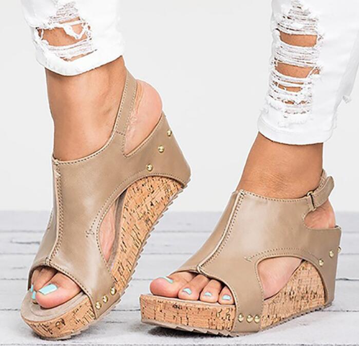 Sandales compensées femme peep toe spartiates à plateforme talons hauts