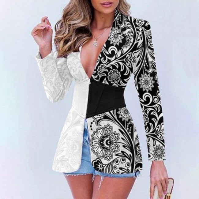 Blazer à revers contrastés imprimé pour femme Hover Image