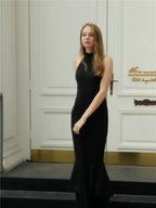 Robe longue sans manches Grand bal Robe sexy taille haute pour femme