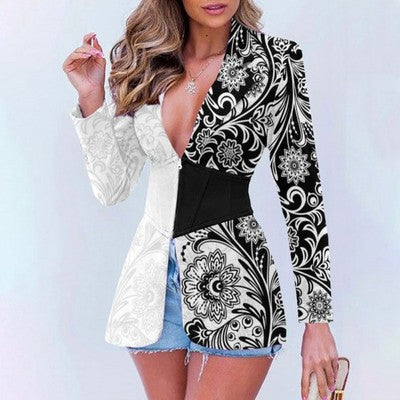 Blazer à revers contrastés imprimé pour femme
