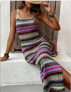 Robe moulante sans manches en jacquard tricoté Amazon