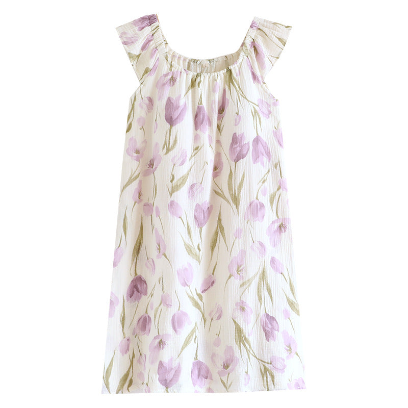 Robe camisole en gaze de coton avec coussinets de poitrine pour femme