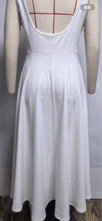 Robe mi-longue coupe ajustée à bretelles couleur unie