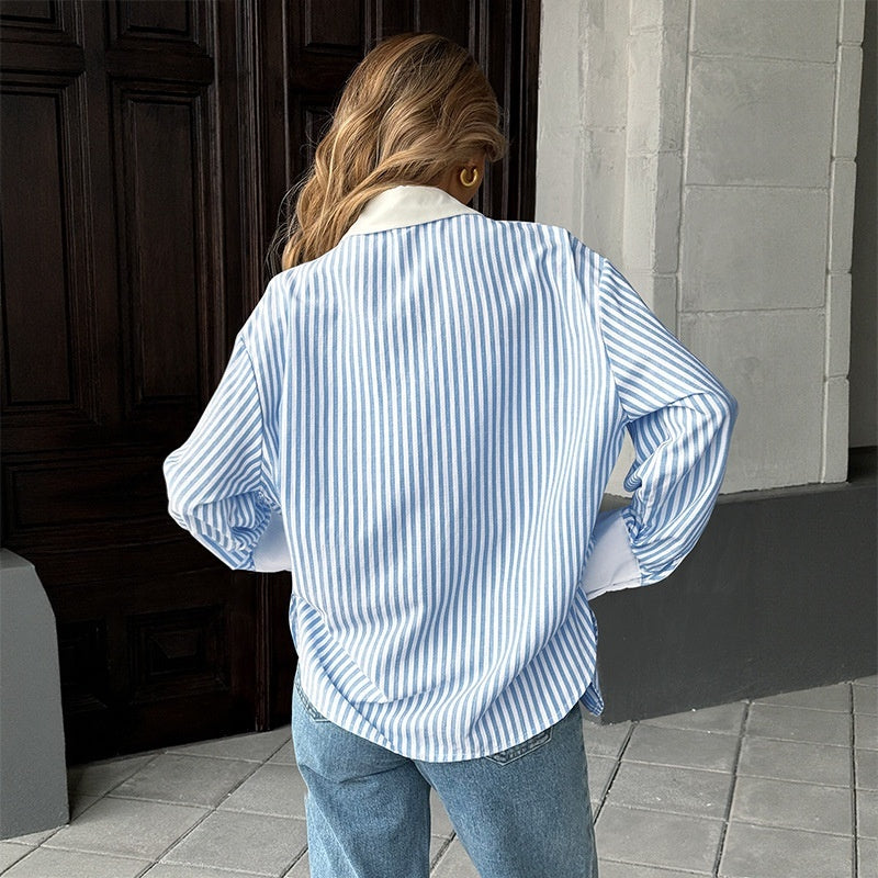 Chemise à coutures rayées pour femme