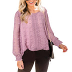 Chemisier Femme en Mousseline Jacquard Col Rond Manches Longues Lanterne