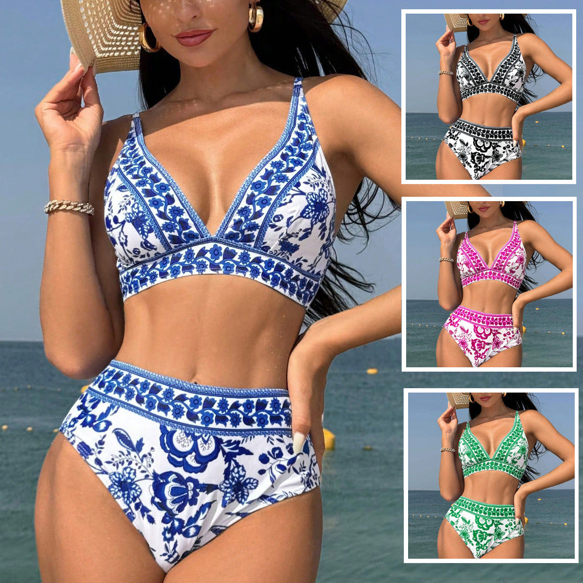 Maillot de bain deux pièces taille haute imprimé