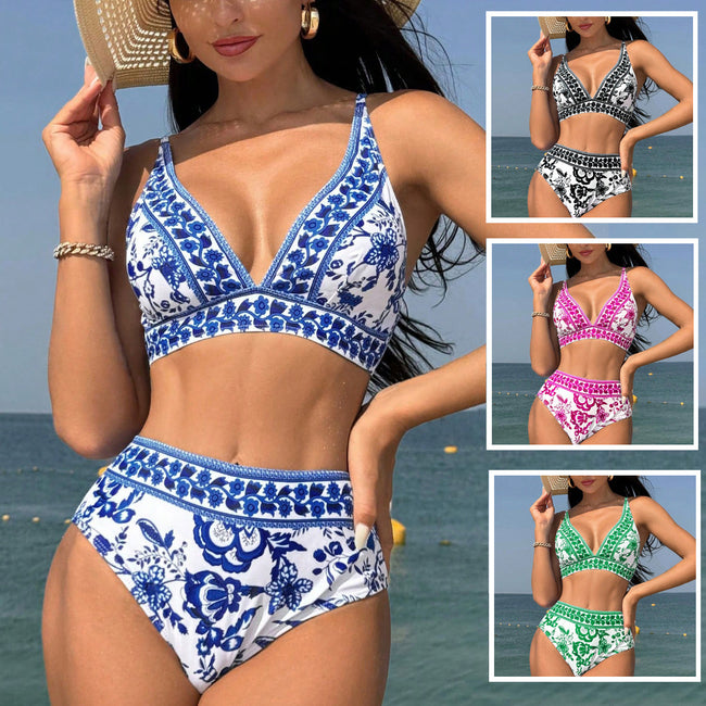Maillot de bain deux pièces taille haute imprimé Hover Image