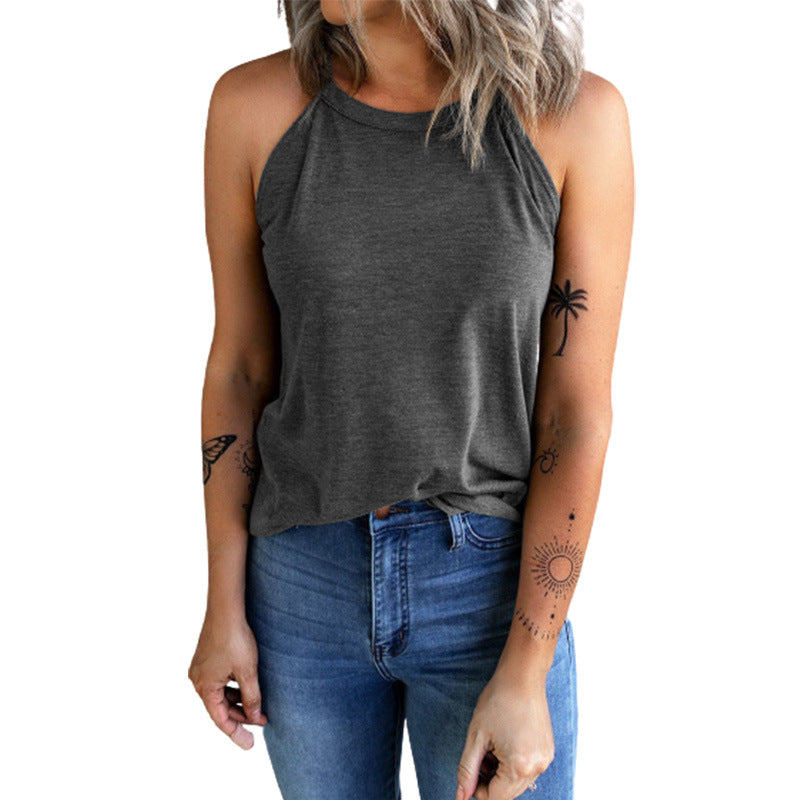 Nouvelle veste d'été sans manches unie à col rond pour femme
