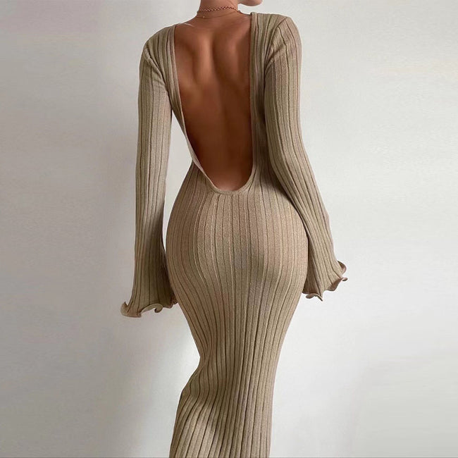 Robe en maille à manches longues et volants Main Image