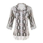 Chemise décontractée ample à manches trois-quarts imprimé léopard pour femme