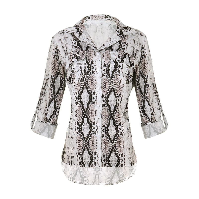 Chemise décontractée ample à manches trois-quarts imprimé léopard pour femme