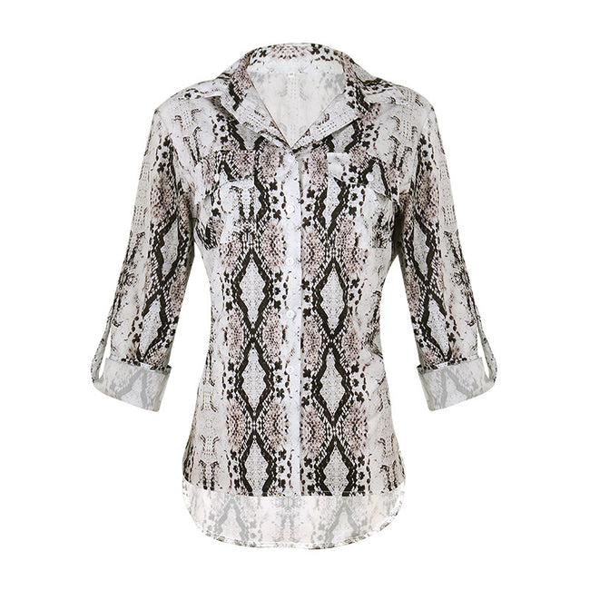 Chemise décontractée ample à manches trois-quarts imprimé léopard pour femme Main Image