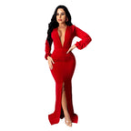 Robe de soirée moulante à col en V pour femme grande taille