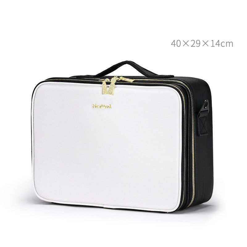 Trousse de Toilette en Cuir Grande Capacité Portable Trousse de Maquillage pour Maquilleur