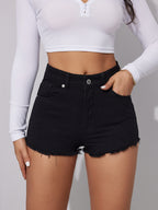 Short en jean brodé élégant et non extensible à taille mi-haute pour femme