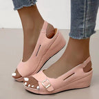 Sandales d'été pour femmes, mode romaine, chaussures pour femmes, commerce extérieur, chaussures pour femmes, bouche de poisson à boucle, sandales de plage à talons compensés pour femmes