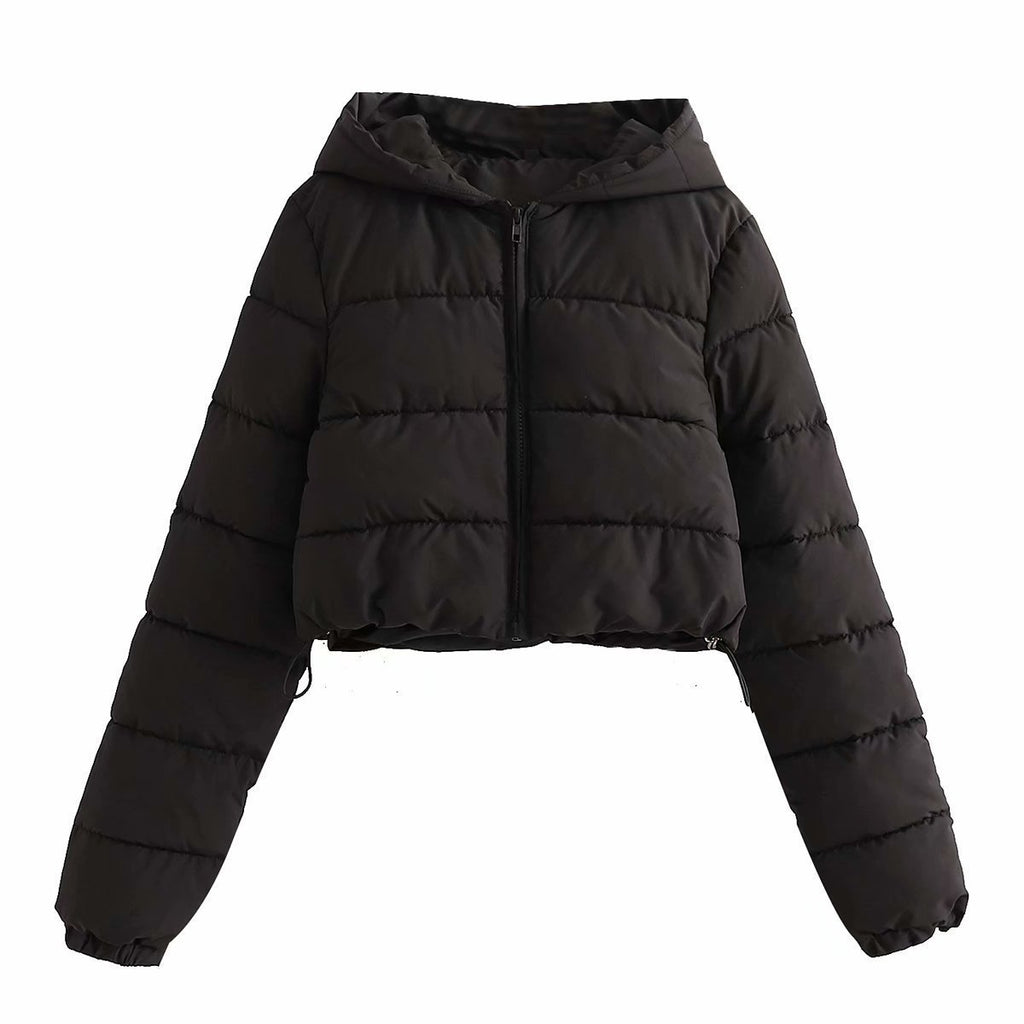 Doudoune courte en coton multicolore avec capuche pour femme