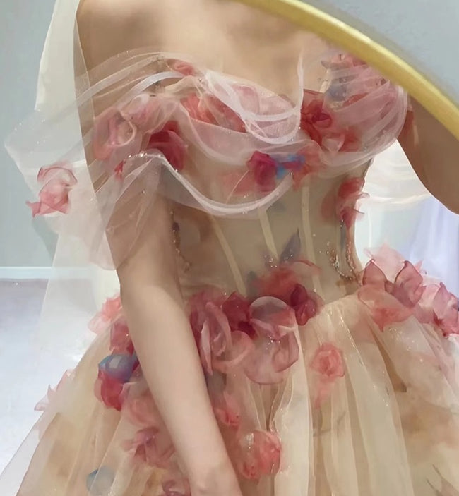 Robe Rose Épaules Dénudées pour Femme, Nouvelle Robe de Mariée Légère Main Image