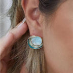 Boucles d'oreilles rondes peintes tricolores à la mode, élégantes et polyvalentes, boucles d'oreilles géométriques pour femmes