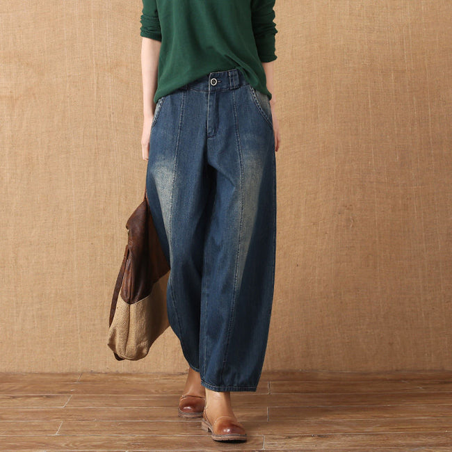 Jeans lanternes pour femme, jambe large rétro décontractée Hover Image