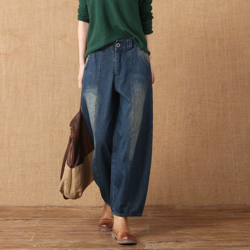 Jeans lanternes pour femme, jambe large rétro décontractée