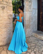 Robe longue plissée sans manches à bretelles, taille haute évidée, dos nu pour soirée, club, vêtement femme