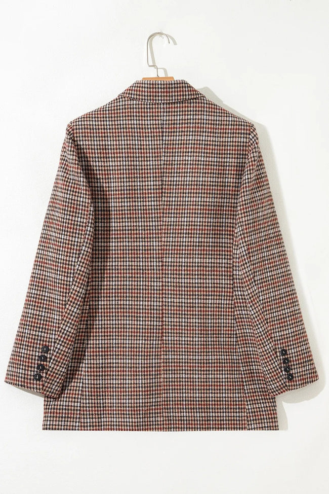 Blazer à revers pied-de-poule marron Main Image