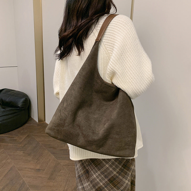 Sac cabas polyvalent en suédine mate de style rétro pour femme