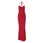 Robe longue dos nu à licou ajourée pour femme