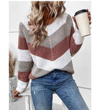 Pull décontracté à col rond et rayures pour femme