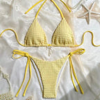 Maillot de bain bikini féminin dos nu à fines bretelles de couleur unie
