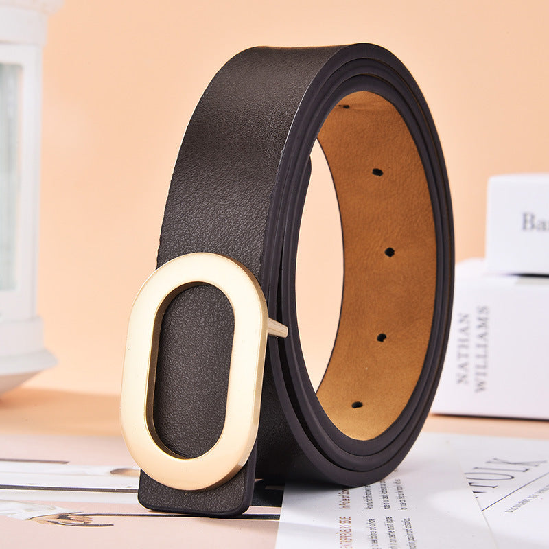 Ceinture pour femme à boucle ovale en alliage, simple et polyvalente