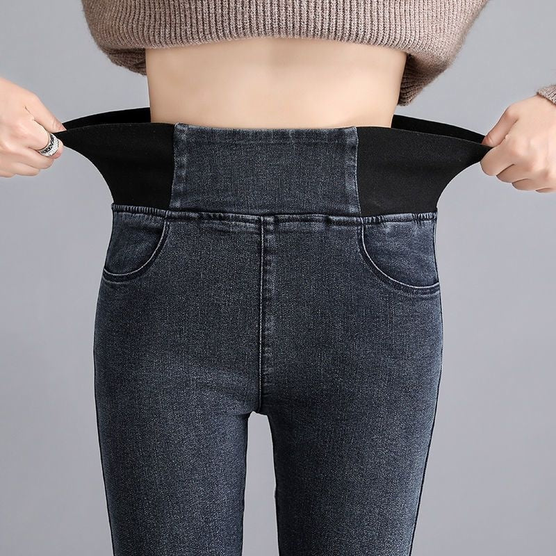 Jeans taille haute élastique pour femme printemps et automne