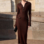 Robe moulante en maille contrastée, style français, pour femme