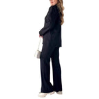Vêtements d'automne pour femmes Couleur unie Fermeture éclair Tricot Col roulé Côtelé Tenue d'intérieur Ensemble deux pièces