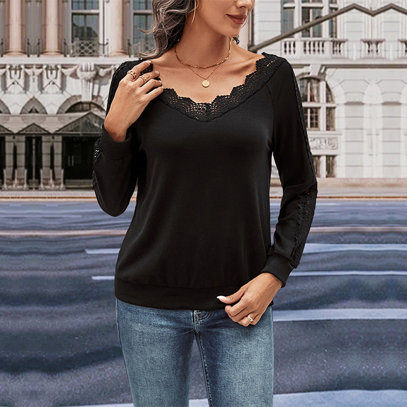 Haut en polyester pour femme, chemise en dentelle